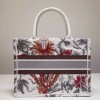 Dior Medium Book Tote In White Camouflage With Multicolored Flowers