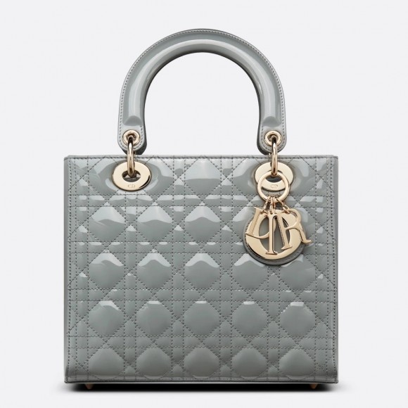 D*or lady D*or medium bag in grey patent cannage calfskin