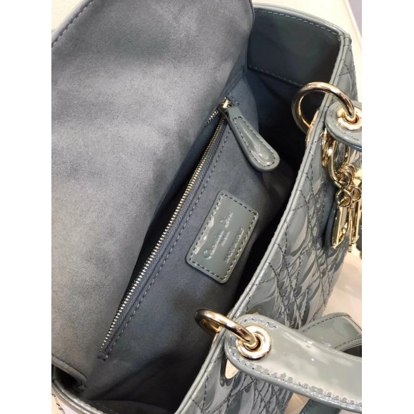 D*or lady D*or medium bag in grey patent cannage calfskin