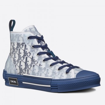 Dior Men's B23 High-top Sneakers In Blue Oblique Canvas Dior Men's B23 High-top Sneakers In Blue Oblique Canvas