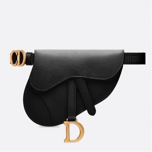 Dior Saddle Belt Pouch In Black Grained Calfskin