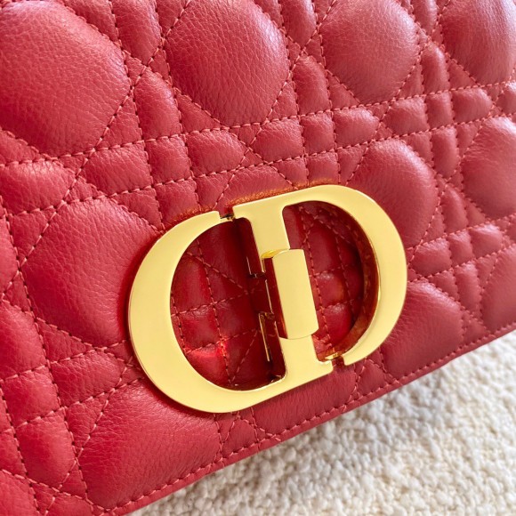 D*or caro small bag in red cannage calfskin