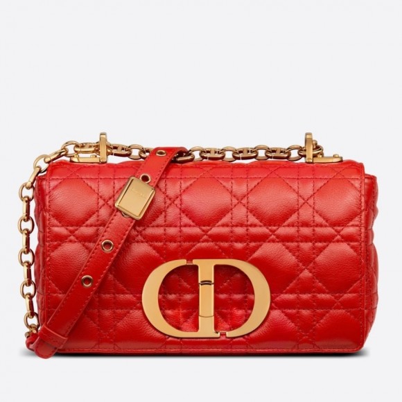 D*or caro small bag in red cannage calfskin