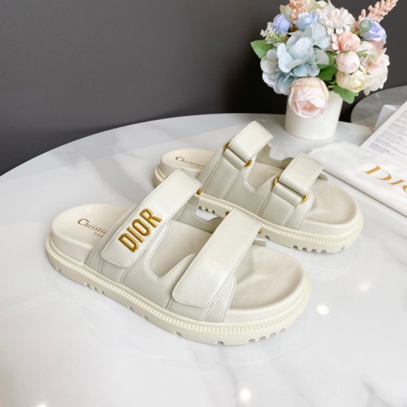 D*or D*oract slide sandals in white lambskin