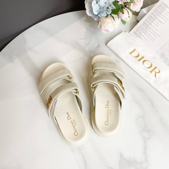 D*or D*oract slide sandals in white lambskin