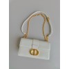 Dior 30 Montaigne East-West Bag with Chain in White Calfskin