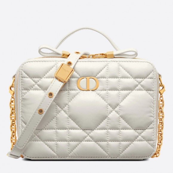 D*or caro box bag with chain in white macrocannage calfskin