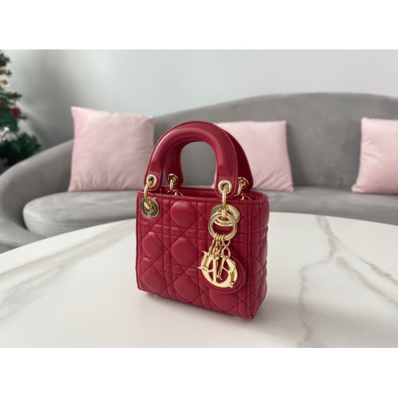 D*or lady D*or micro bag in red cannage lambskin