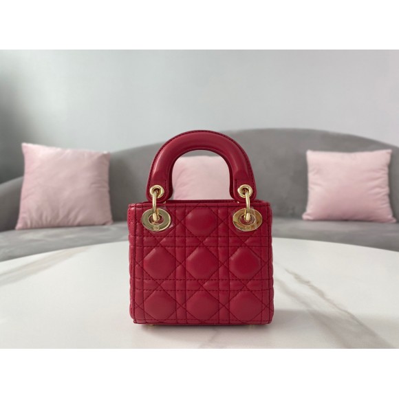 D*or lady D*or micro bag in red cannage lambskin