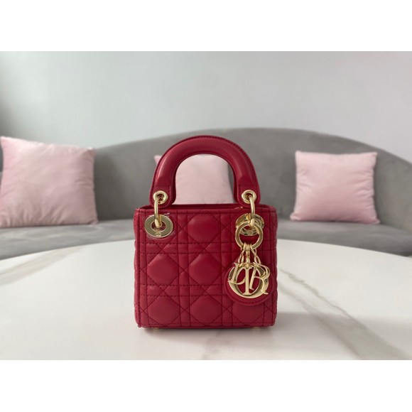 D*or lady D*or micro bag in red cannage lambskin