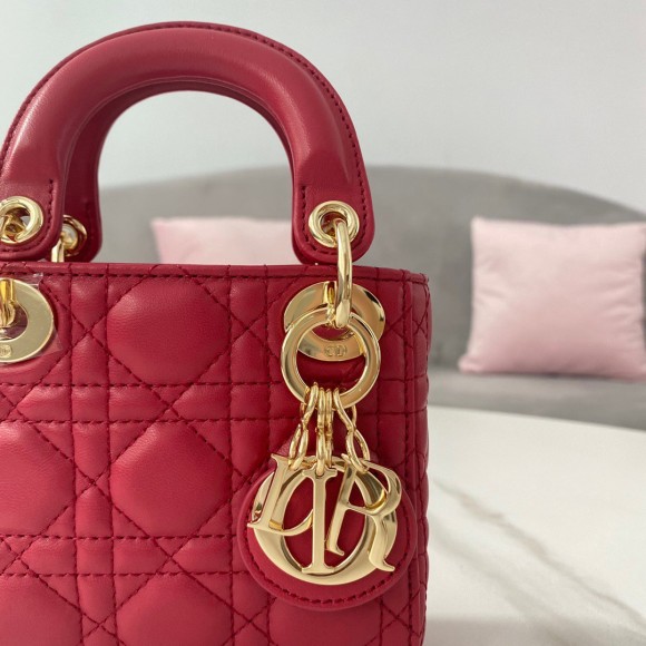 D*or lady D*or micro bag in red cannage lambskin