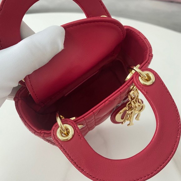 D*or lady D*or micro bag in red cannage lambskin