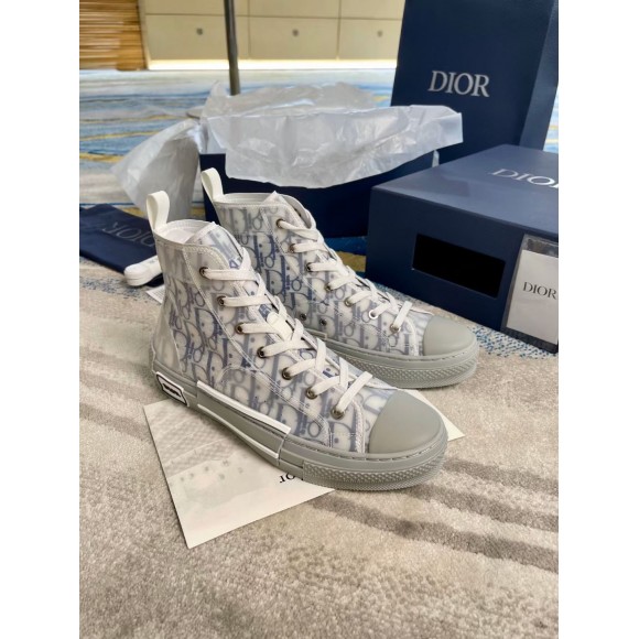 D*or men's b23 high-top sneakers in white and blue oblique canvas