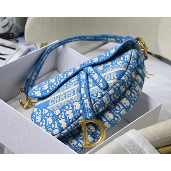 D*or saddle bag in cornflower blue D*or oblique embroidery