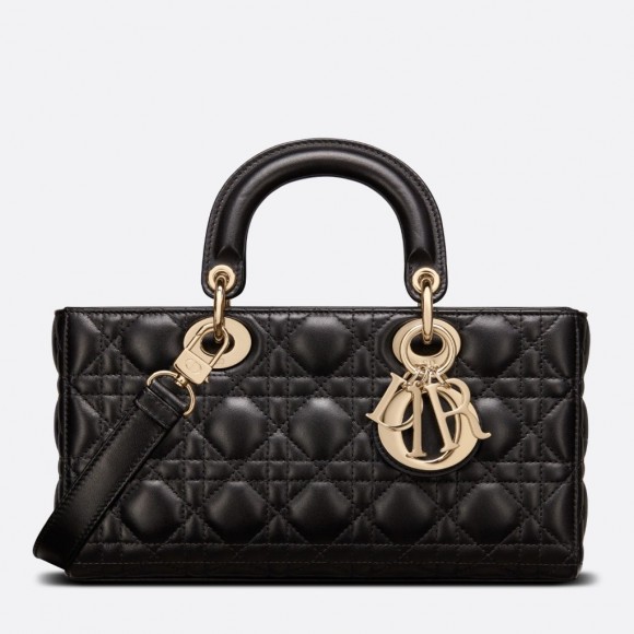 D*or lady d-joy medium bag in black cannage lambskin