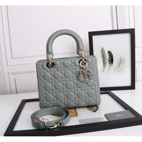 D*or lady D*or medium bag in grey lambskin with enamel charm