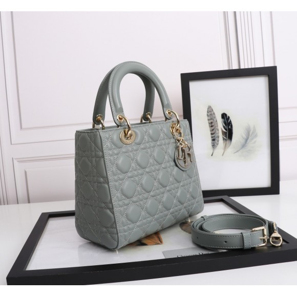 D*or lady D*or medium bag in grey lambskin with enamel charm