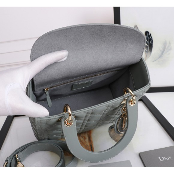 D*or lady D*or medium bag in grey lambskin with enamel charm