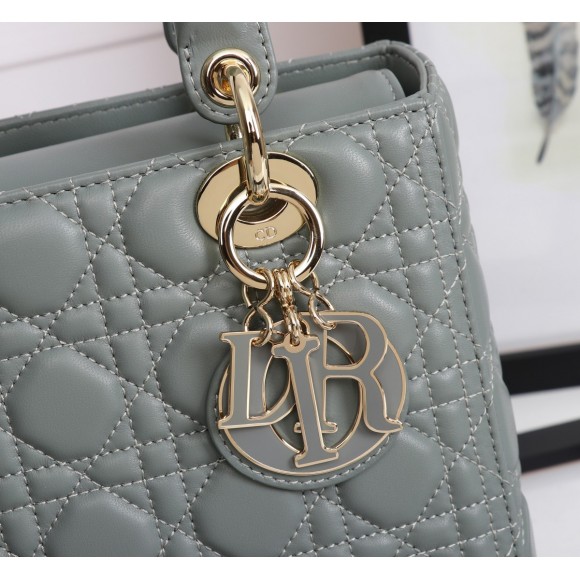 D*or lady D*or medium bag in grey lambskin with enamel charm