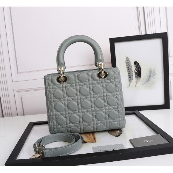 D*or lady D*or medium bag in grey lambskin with enamel charm