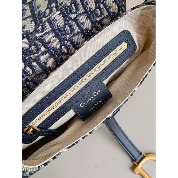 D*or saddle bag with strap in blue oblique jacquard