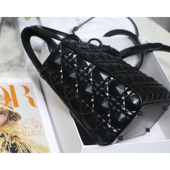 D*or lady D*or medium bag in black diamond calfskin