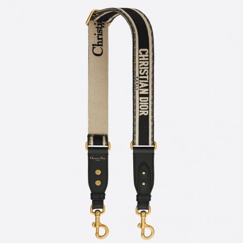 Dior Adjustable Shoulder Strap in Black Embroidery Canvas