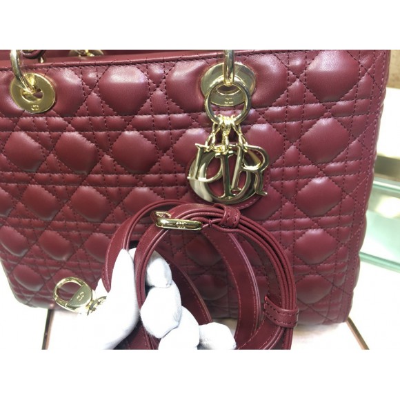 D*or lady D*or large bag in bordeaux cannage lambskin