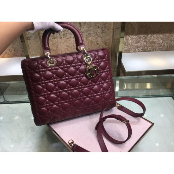 D*or lady D*or large bag in bordeaux cannage lambskin