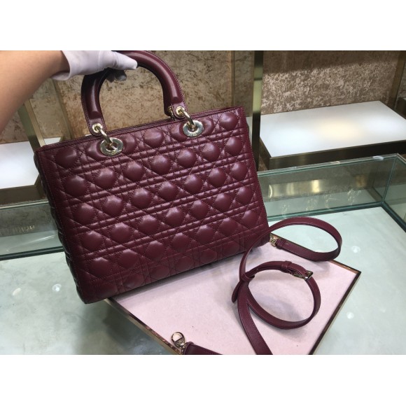 D*or lady D*or large bag in bordeaux cannage lambskin