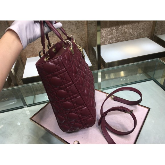 D*or lady D*or large bag in bordeaux cannage lambskin