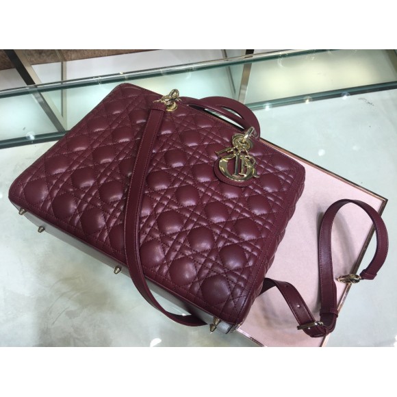 D*or lady D*or large bag in bordeaux cannage lambskin