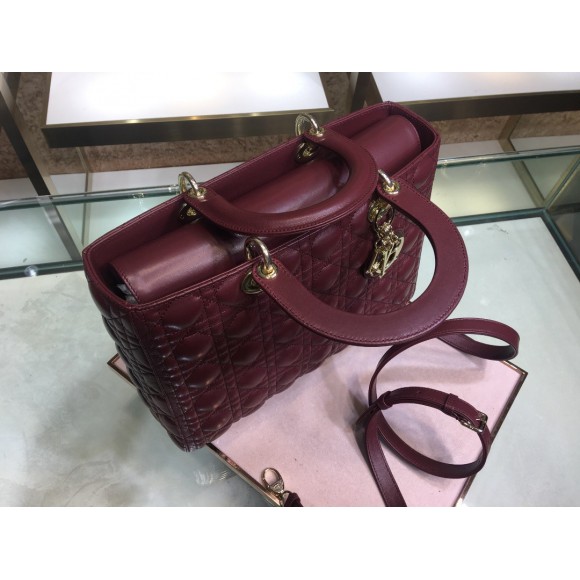 D*or lady D*or large bag in bordeaux cannage lambskin