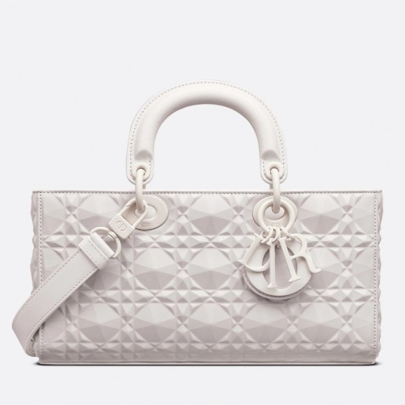 D*or lady d-joy medium bag in white calfskin with diamond motif