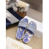 Dior Dway Slides In Bright Blue Toile de Jouy Embroidered Cotton