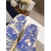 Dior Dway Slides In Bright Blue Toile de Jouy Embroidered Cotton