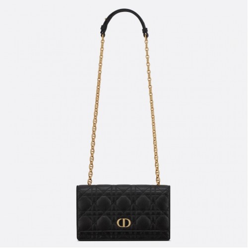 Dior Caro Belt Pouch with Chain In Black Calfskin