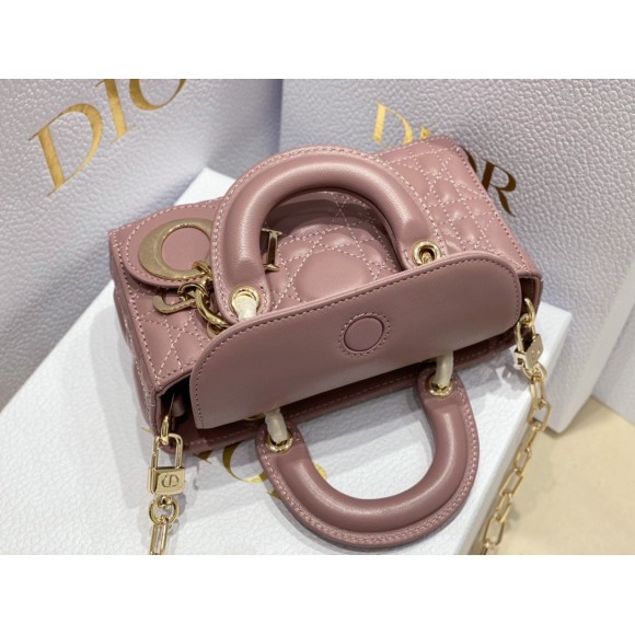 D*or lady d-joy micro bag in peony pink cannage lambskin