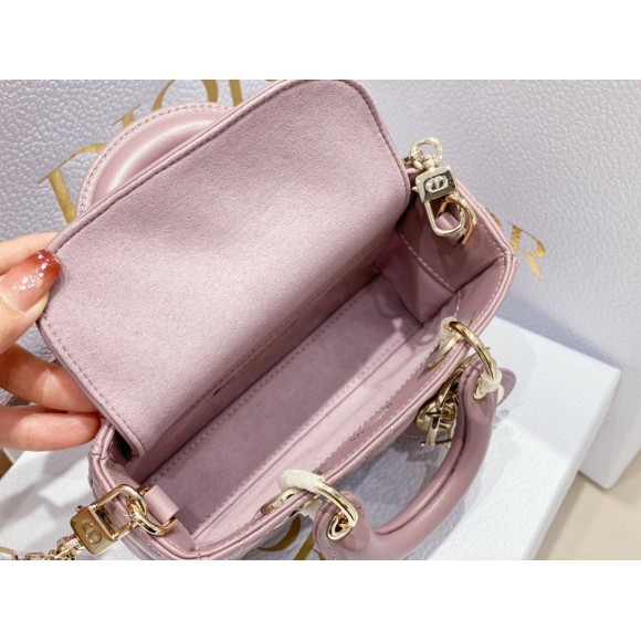 D*or lady d-joy micro bag in peony pink cannage lambskin