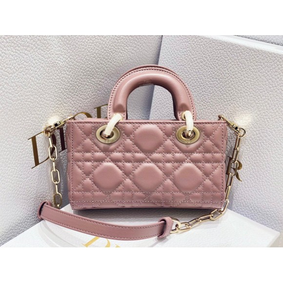 D*or lady d-joy micro bag in peony pink cannage lambskin