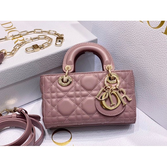 D*or lady d-joy micro bag in peony pink cannage lambskin