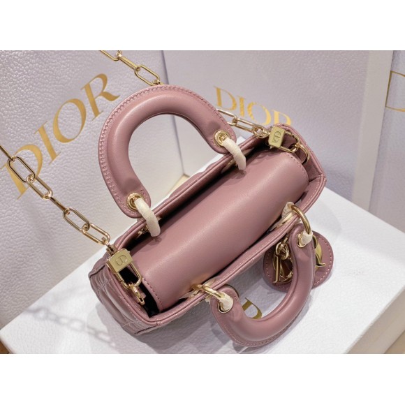 D*or lady d-joy micro bag in peony pink cannage lambskin