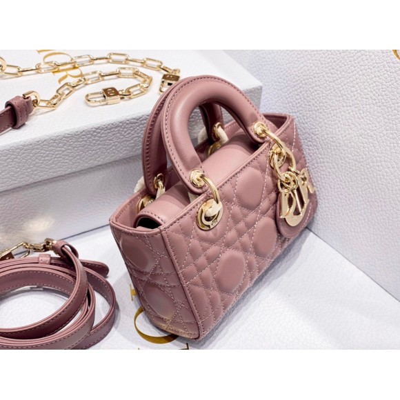 D*or lady d-joy micro bag in peony pink cannage lambskin