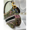 Dior Saddle Bag In Green Multicolor Dior Petites Fleurs Embroidery