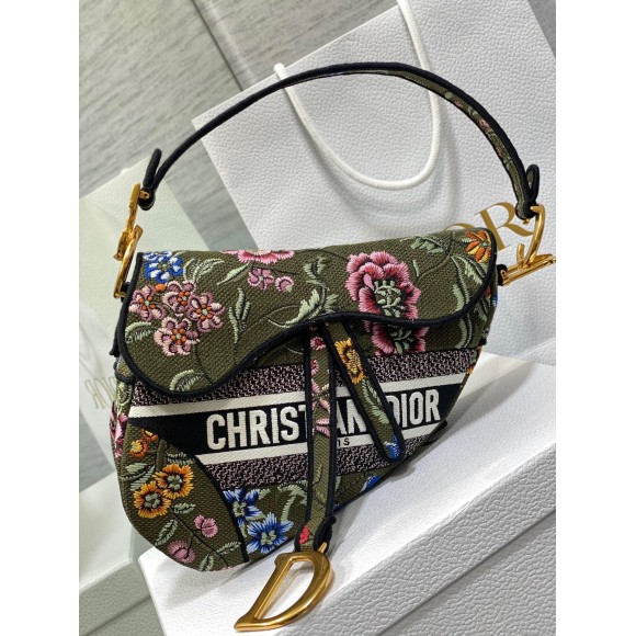 D*or saddle bag in green multicolor D*or petites fleurs embroidery