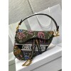 Dior Saddle Bag In Green Multicolor Dior Petites Fleurs Embroidery
