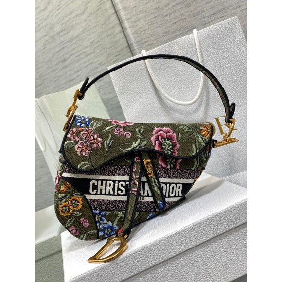 D*or saddle bag in green multicolor D*or petites fleurs embroidery