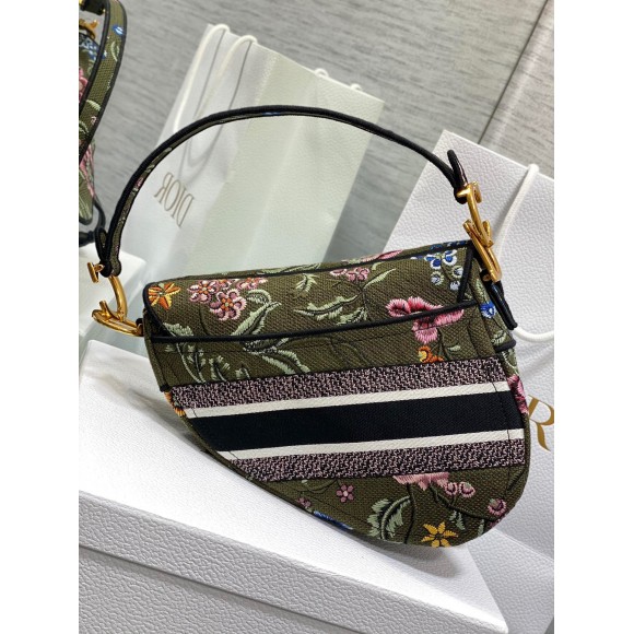 D*or saddle bag in green multicolor D*or petites fleurs embroidery