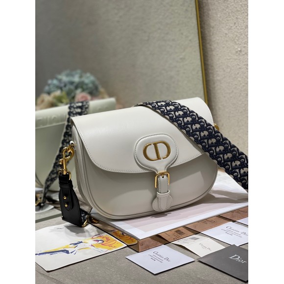 D*or bobby large bag in white box calfskin