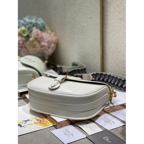 D*or bobby large bag in white box calfskin